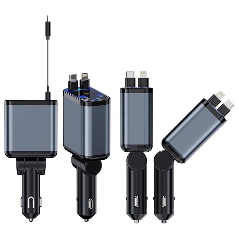 Bluejw Retractable Car Charger 120W, 4-in-1 Automobile Charger Adapter with Starlight & Dual USB Ports, Type-C Fast Car Phone Charger - Image 4